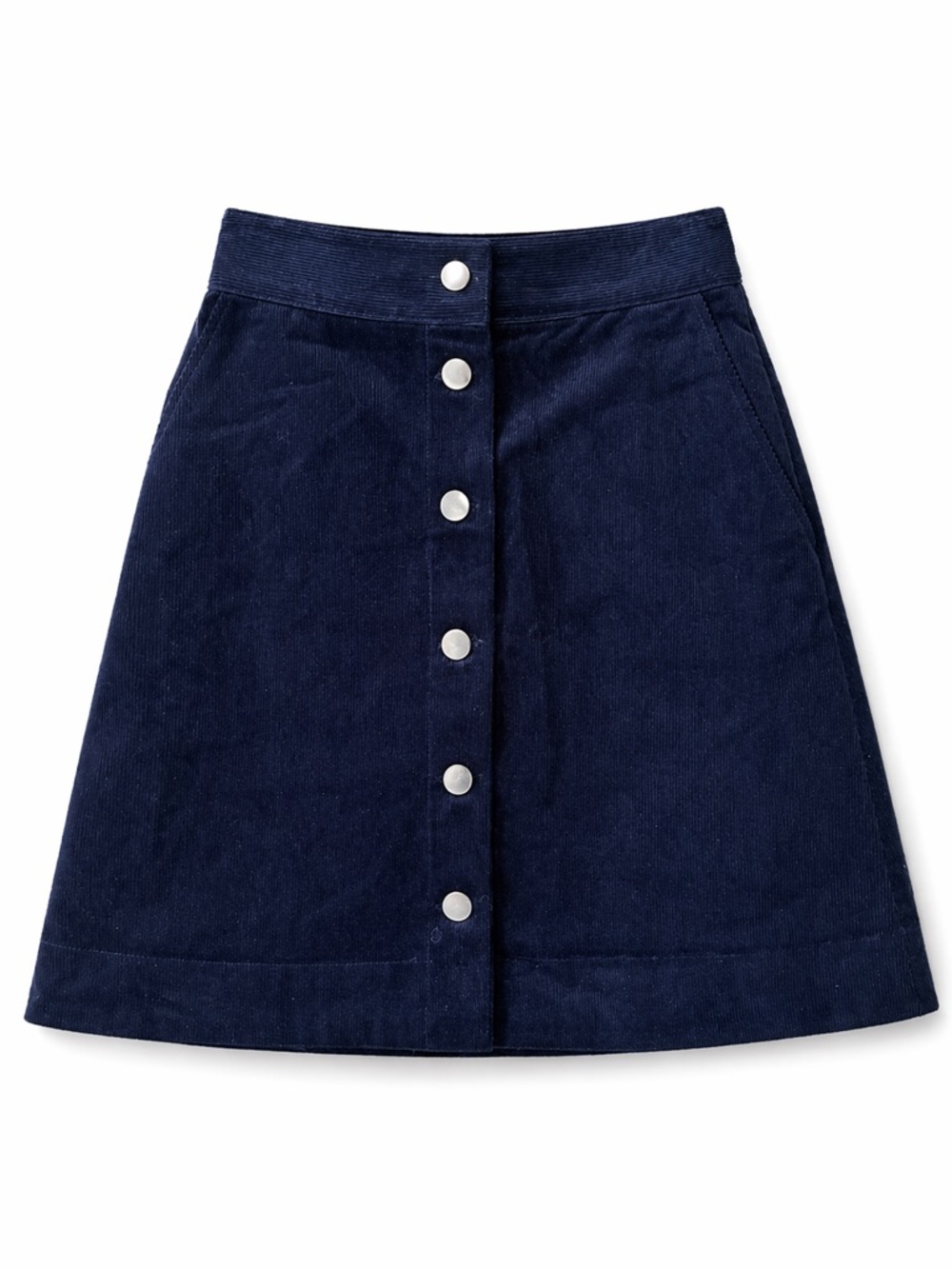 & Other Stories Paris Atelier Navy Corduroy Snap Front Mini Skirt